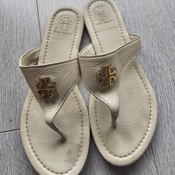 TORY BURCH  Flat LOGO leather Thong Sandals - Picture 2 of 10